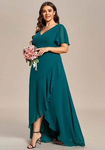Abendkleid in Petrol V-Ausschnitt Gerafft