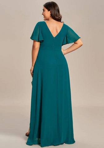 Abendkleid in Petrol V-Ausschnitt Gerafft