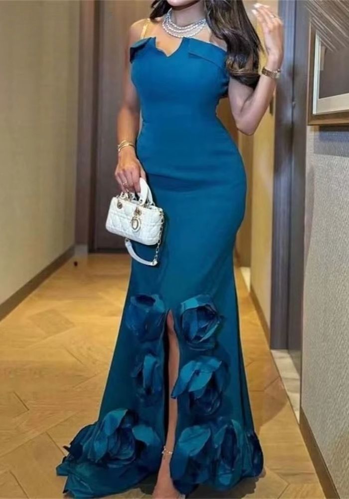 Kleid Petrol 3D-Blume Meerjungfrau