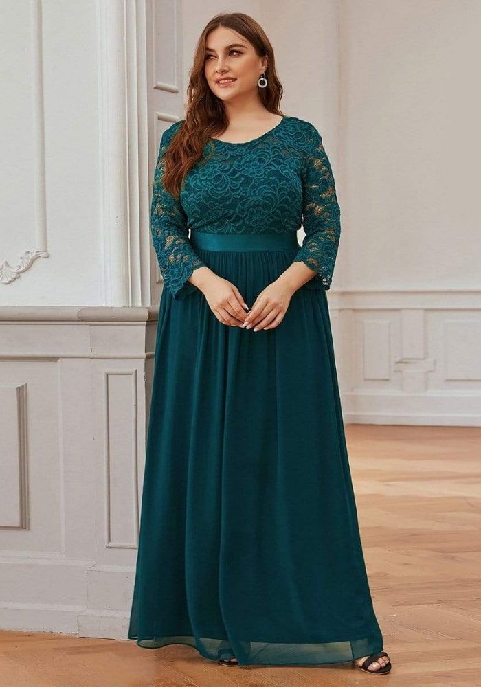 Kleid Petrol Brautjungfernkleid Bodenlang aus Chiffon
