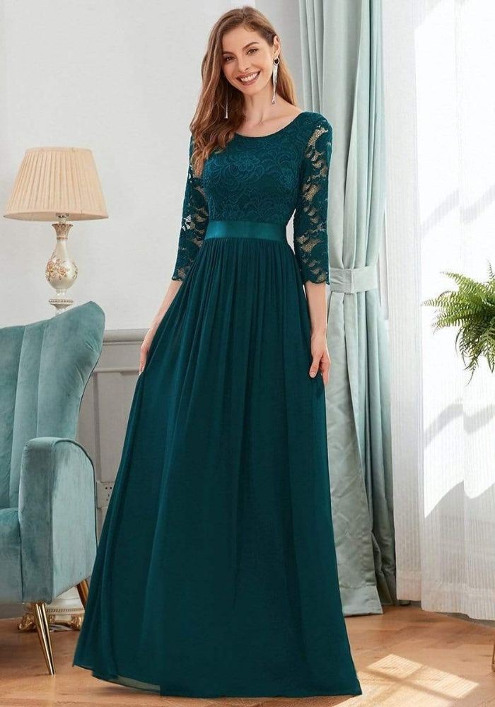 Kleid Petrol Brautjungfernkleid Bodenlang aus Chiffon
