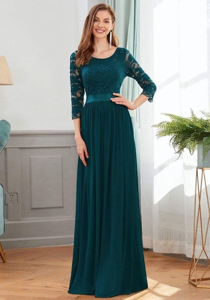 Kleid Petrol Brautjungfernkleid Bodenlang aus Chiffon