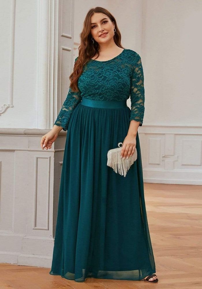 Kleid Petrol Brautjungfernkleid Bodenlang aus Chiffon